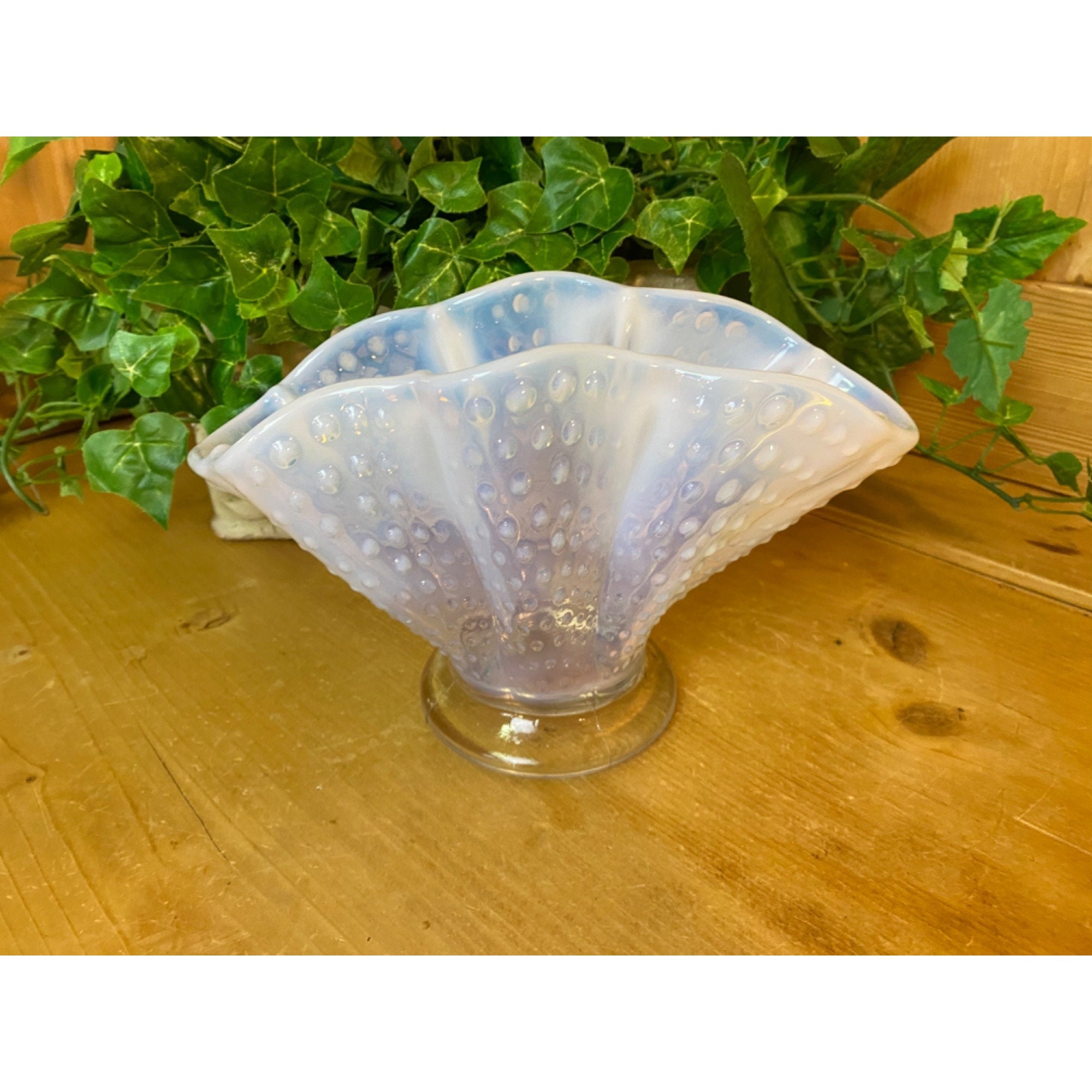 Vintage Fenton Opalescent White Hobnail Glass Fan Vase | Midcentury ...