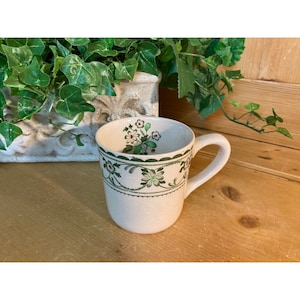 Vintage Staffordshire Floral Old Granite Provence Mug | Johnson Bros. | Farmhouse | White Mug with Flowers and Green Leaves