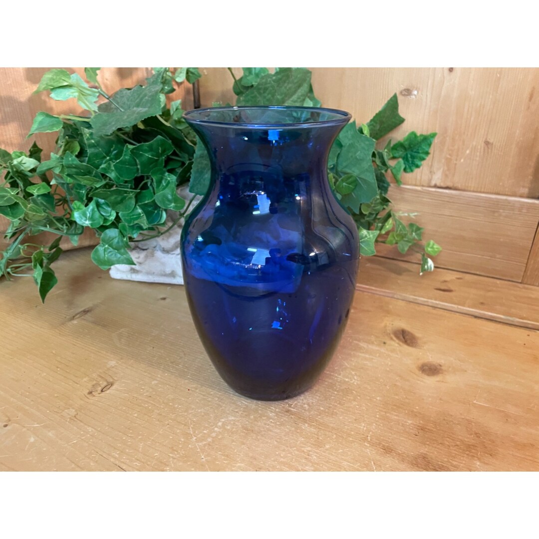Vintage Cobalt Blue Glass Flower Vase Cottagecore Table Decor