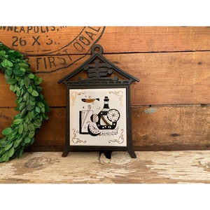 Vintage MCM Trivet | Vintage Asian Trivet | Vintage Kitchen Decorations | Cast Iron Tile Trivet | Mid Century Modern Decorations