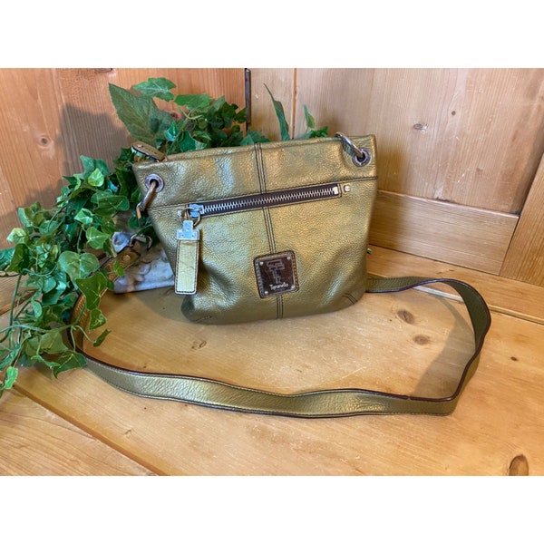 Vintage Handbag | Tignanello Cross Body Purse | Pebbled Leather Gold Metallic | Zipper Closure Cross Body Strap