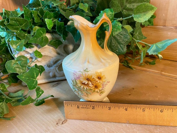 Antique Hand-painted Floral Flower Vase | Gold Gilded Flower Ewer