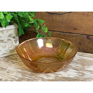 Vintage Marigold Carnival Glass Bowl | Badcock Furniture | Advertising Bowl | Serveware | Shabby Chic | Vintage Kitchen Decor | Amber Glass