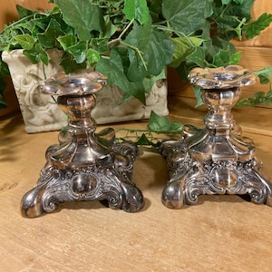 Vintage Ornate Silver-Plated Candlesticks - Set of 2 | Heavy Silver Candlesticks | Victorian Taper Candle Holders | Academia Table Decor