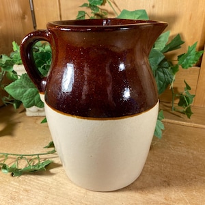 Vintage Two-Tone Brown Drip Pottery Pitcher | RRP Pottery | Robinson Ransbottom | Roseville, OH | Midcentury Modern Kitchen | Boho Decor