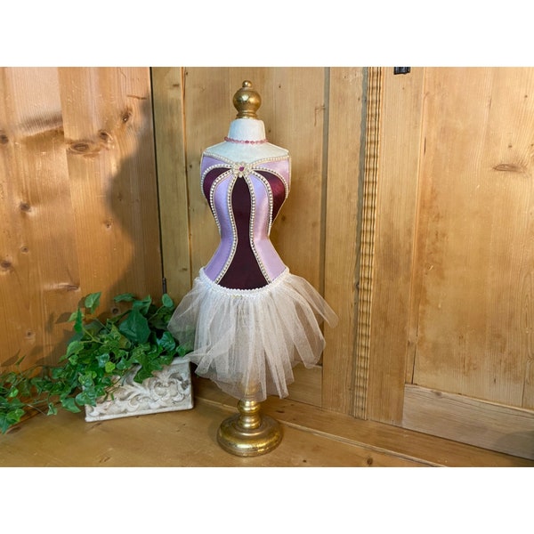 Vintage Purple Dress Form Decor | Fancy Dress Mannequin | Shabby Chic | Girls Room Shelf Decor | Seamstress | Gift For Her | Sewing