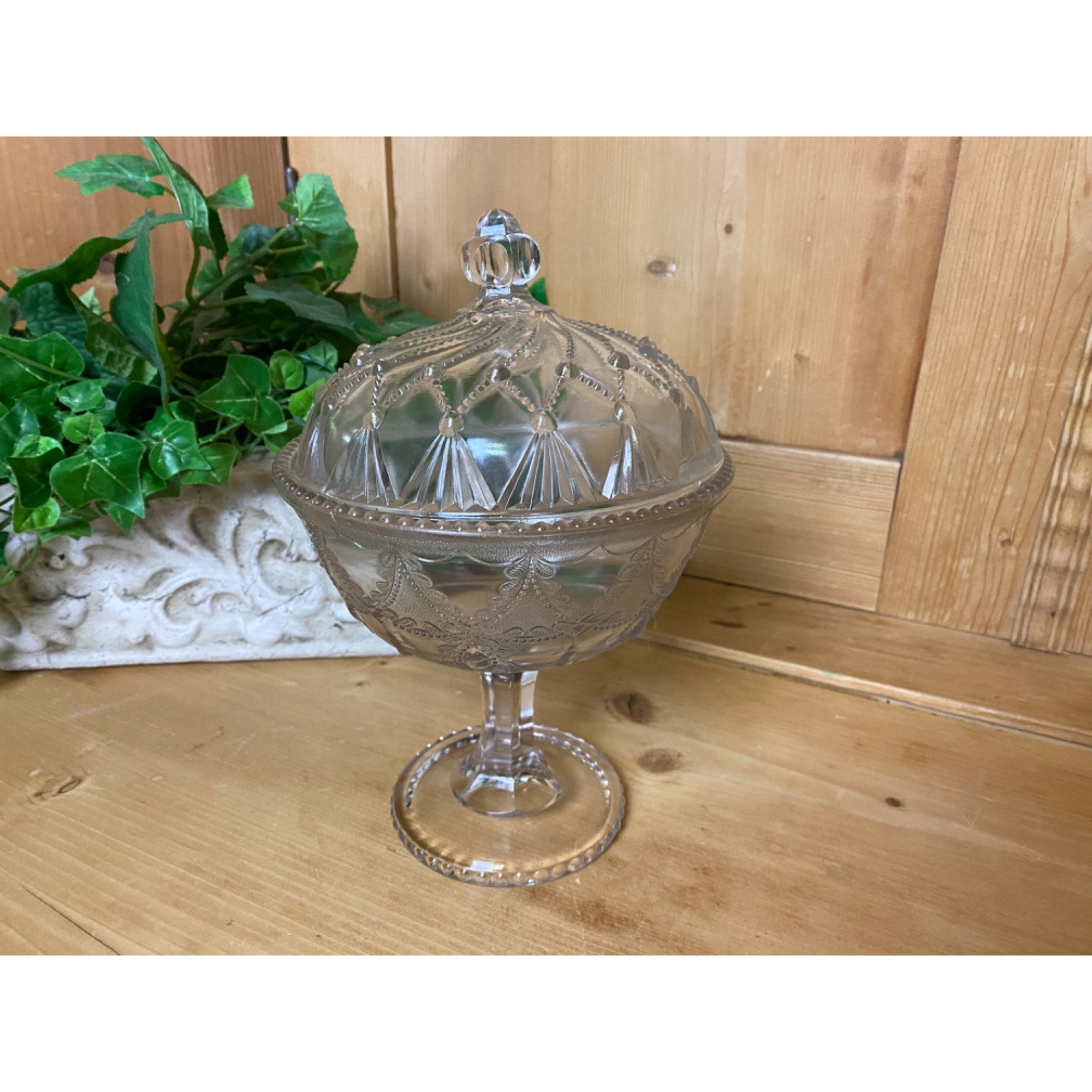 Vintage Clear Pressed Glass Pedestal Candy Dish With Lid Etsy