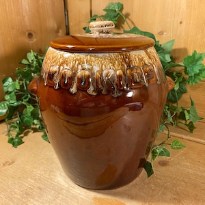 Vintage Brown Drip Glaze "Cookies" Cookie Jar | McCoy Pottery | Midcentury Modern Kitchen Decor | Brown Ceramic Round Cookie Jar with Lid