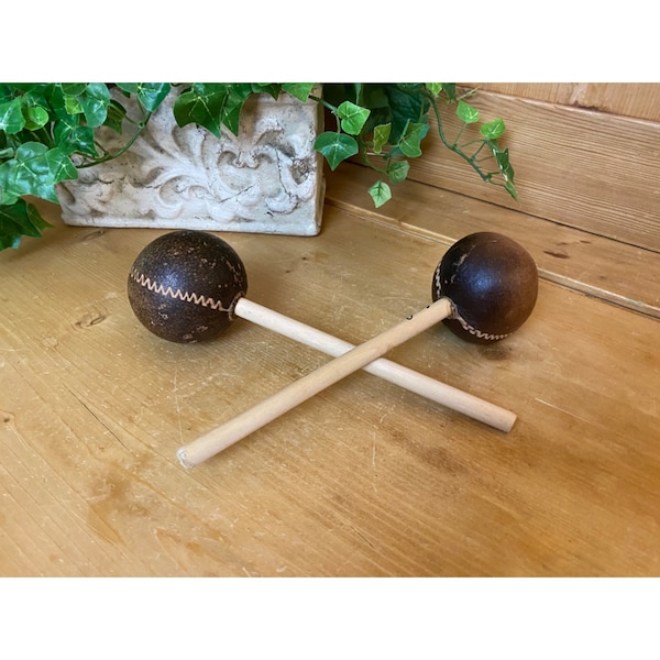 Vintage Gourd Maracas - Set of Two | Round Gourd Shakers | Handwriting on Stick Handles | Chac Chacs | Musical Instruments | Festive Music