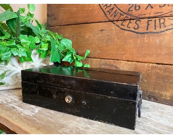 Vintage Cash Box With Handle | Artsteel Co. | Shop Decor | Vintage Study Decor | Small Black Cash Box