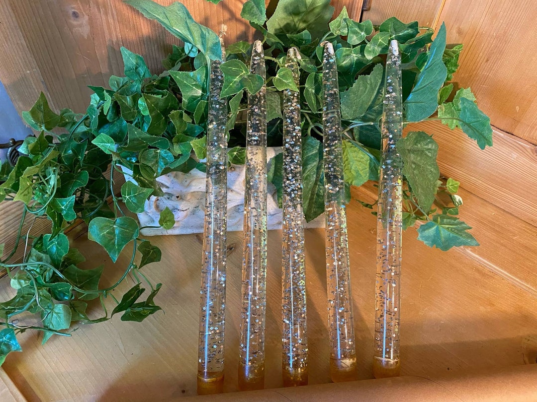 Vintage Silver Sparkle Lucite Candles Set of 5 MCM Silver Etsy