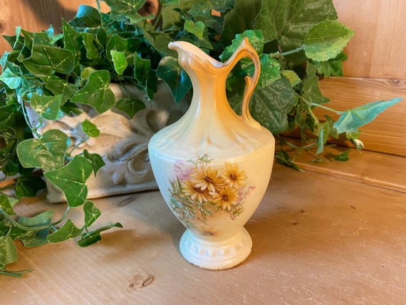 Antique Hand-painted Floral Flower Vase | Gold Gilded Flower Ewer