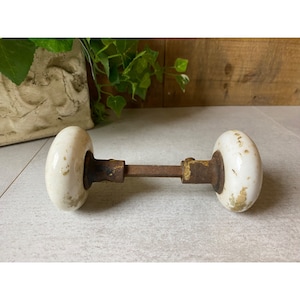 Vintage White Porcelain Doorknob Set | Porcelain and Metal Door Handles | Farmhouse Decor | Primitives | Rustic Decor | Charming Doorknobs