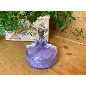 Vintage Porcelain Victorian Trinket Box | Woman In An Elegant Purple Ballgown | Shabby Chic | Made In Germany | Vanity or Dresser Decor image 3