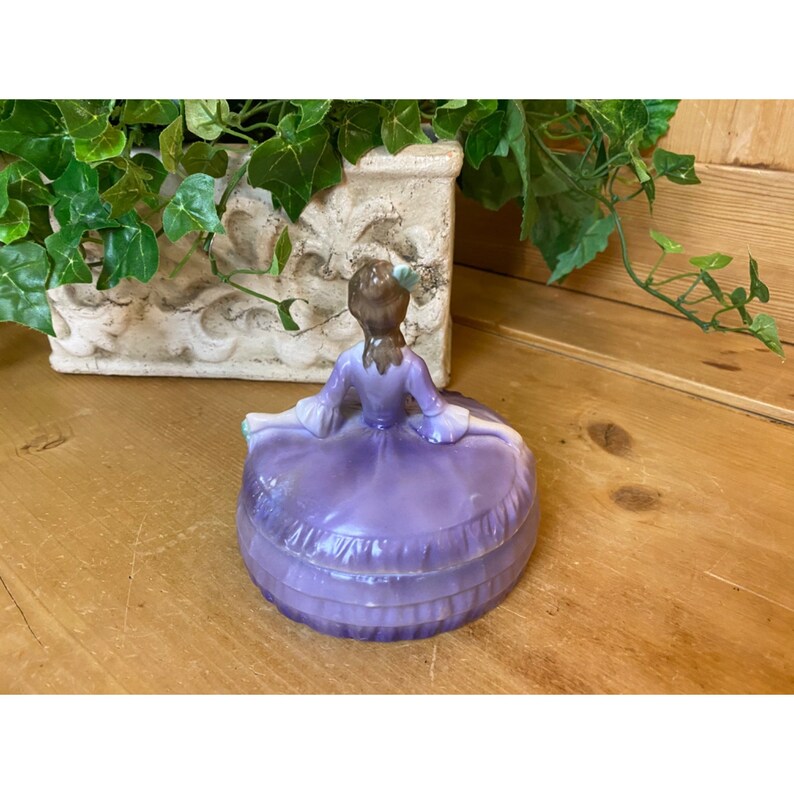 Vintage Porcelain Victorian Trinket Box | Woman In An Elegant Purple Ballgown | Shabby Chic | Made In Germany | Vanity or Dresser Decor image 3