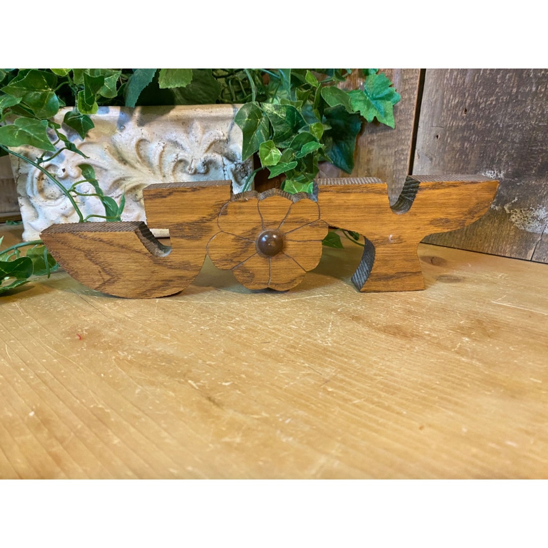 Vintage joy Shelf Sitting Wood Plaque Brown Wood Bohemian Word Decor