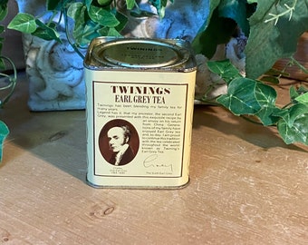 Vintage Tin: Twinings Earl Grey Tea Tin | Vintage Advertising | Cottagecore | Kitchen Shelf Decor | Primitives | Square Tin Box with Patina