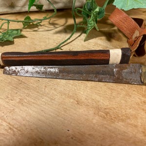 Vintage Sudanese Arm Dagger with Wrapped Handle, Arm Strap, and Leather Scabbard | Antique West African Knife with Scabbard | Academia Decor