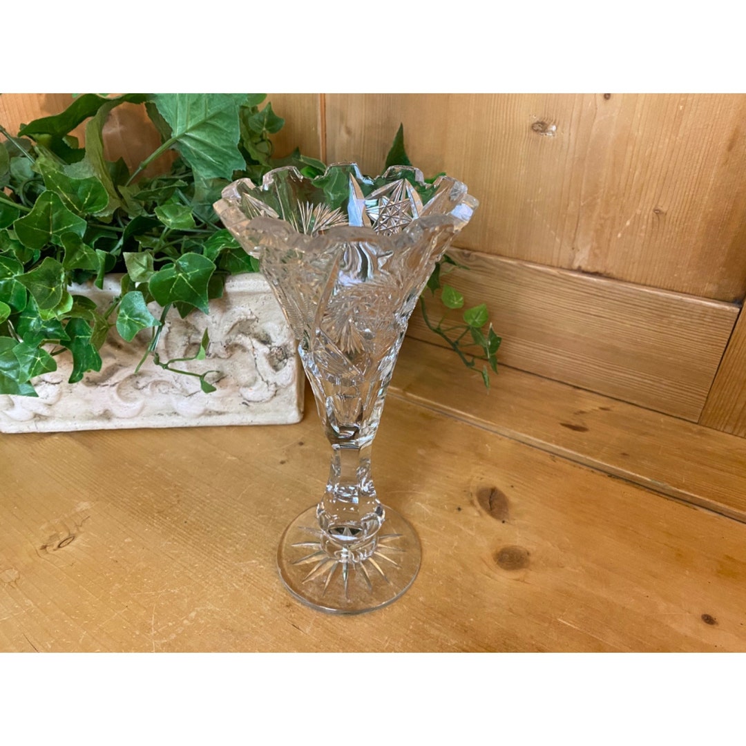 Vintage Crystal Cut Glass Flower Vase Victorian Spring Table Decor
