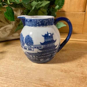 Vintage Transferware Ironstone Pitcher | Victoria Ware | Made In England | Asian-Inspired Pottery | Blue/White Willow Pitcher | Cottagecore