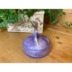 Vintage Porcelain Victorian Trinket Box | Woman In An Elegant Purple Ballgown | Shabby Chic | Made In Germany | Vanity or Dresser Decor image 4