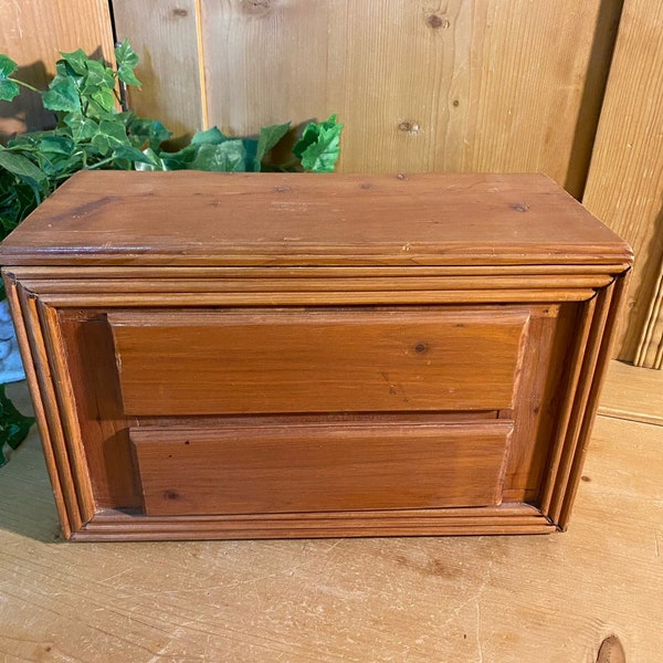 Vintage Wooden Jewelry Box with Two Storage Sections: Top Tray with Lid and Storage Drawer Beneath | Farmhouse Dresser Decor | Organizer