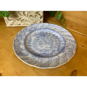 Sponge-Painted Serving Platter | Blue + White Large Plate | Primitives | Vintage Farmhouse | Charming Kitchen Decor | 1990s Dinnerware