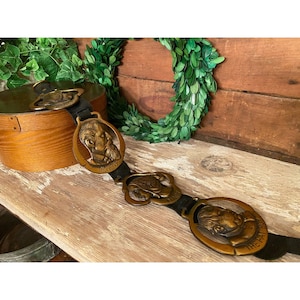 Vintage Dickens Pickwick Papers Brass & Leather Horse Medallions | Equestrian Decor | Author Decor | Writer Gift | Charles Dickens Decor