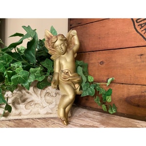 Vintage Plaster Gold Cherub Wall Decor | Miller Studio | Shabby Chic Art | Vintage Wall Decor | Cherub Art | Baby Angel Art | Gold Wall Art