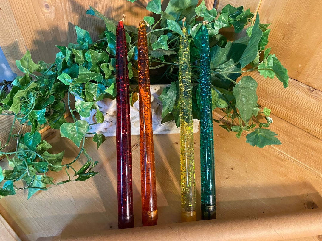 Vintage Rainbow Sparkle Lucite Candles Set of 4 MCM Red Etsy