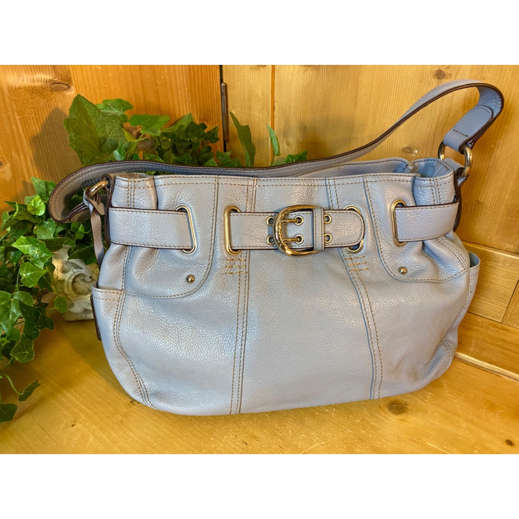 Vintage Handbag Tignanello Shoulder Bag Purse Pebbled Leather Blue