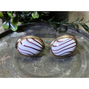 Vintage Gold Tone with Brown and White Striped Stone Cufflinks | Jewelry | Accessories | Sleeve Buttons