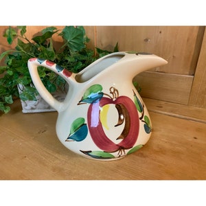 Vintage Large Slipwear Pottery Apple Pitcher | Purinton Pottery | Water or Juice Pitcher with Fruit Design | Farmhouse Decor | Cottagecore
