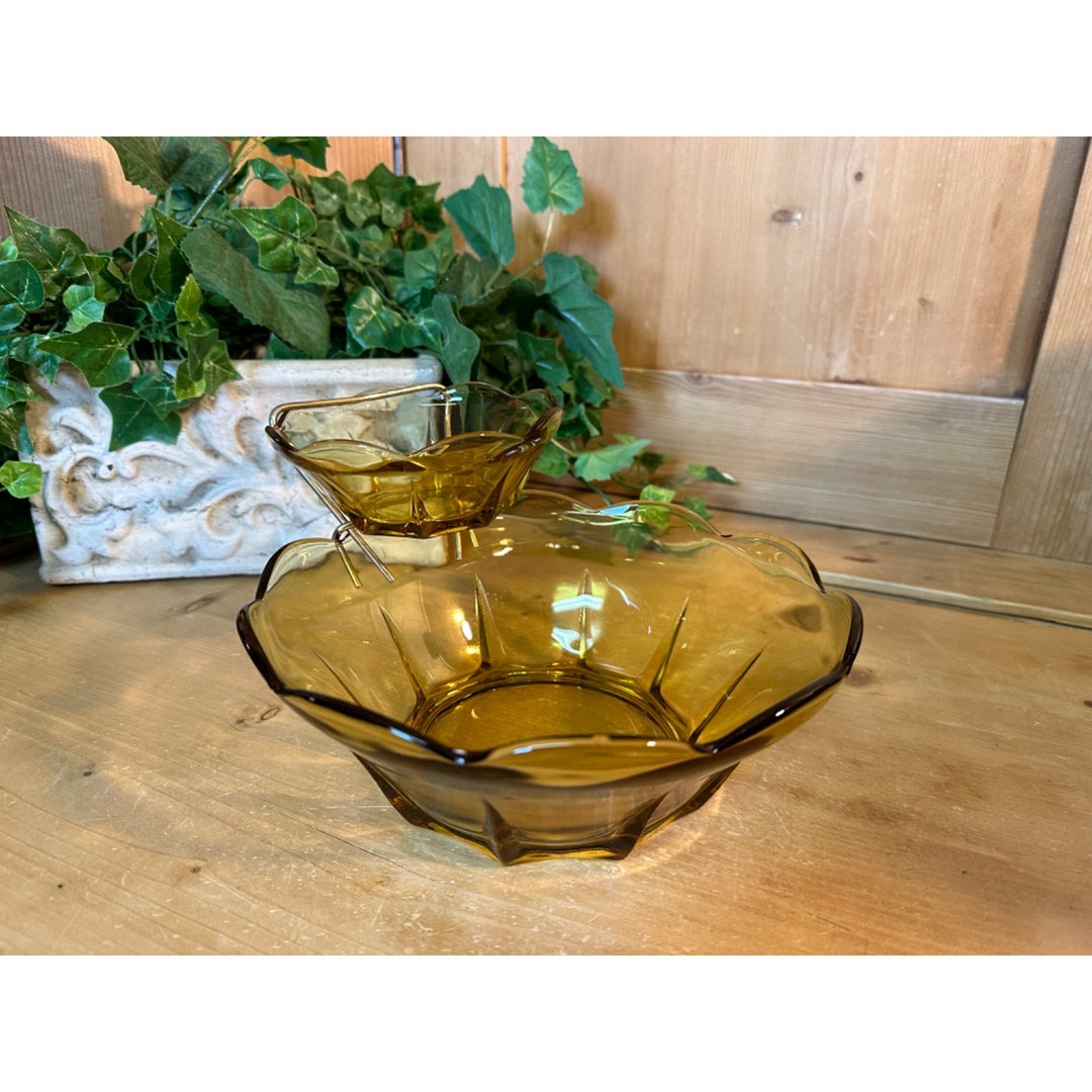 Vintage Amber Glass Chip and Dip Bowl Set Anchor Hocking Etsy