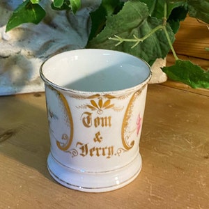 Tom and Jerry Floral Federal Cup | 11132 | Tom and Jerry White Mustache Mug with Gold Trim | Victorian Table Decor | Shabby Chic Decor image 2