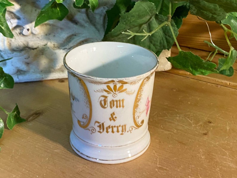 Tom and Jerry Floral Federal Cup | 11132 | Tom and Jerry White Mustache Mug with Gold Trim | Victorian Table Decor | Shabby Chic Decor image 2