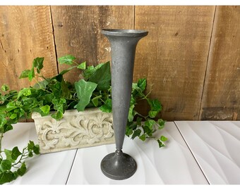 Antique Silver Tone Tall Metal Vase | Vintage Silver Metal Flower Vase | Academia | Shabby Chic Table Decor | Victorian Vase