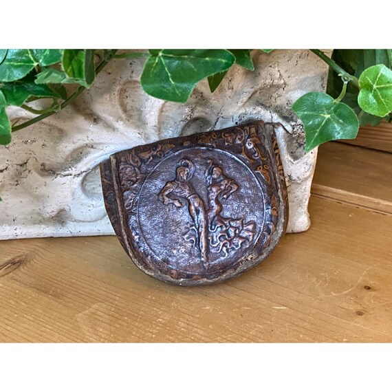 Antique Tooled Brown Leather Coin Purse Spanish F… Gem
