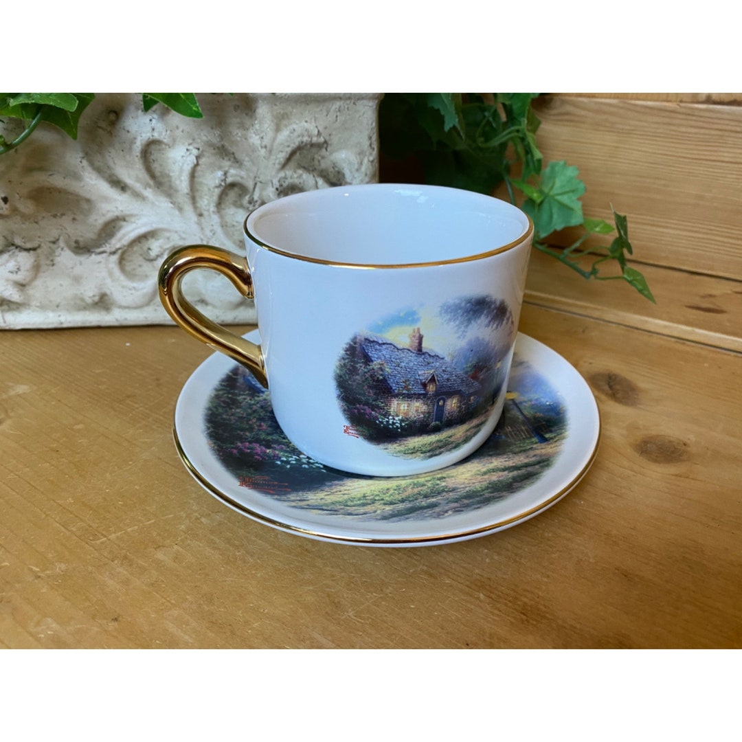 Moonlight Tea Set Moonlight Cottage Teacup Set W/ Display Stand | Thomas Kinkade ...