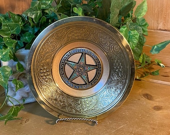 Vintage Embossed Metal "Bethlehem" Decorative Plate | Souvenir of the Holy Land | Made In Israel | Collectible Plate with Jewish Star