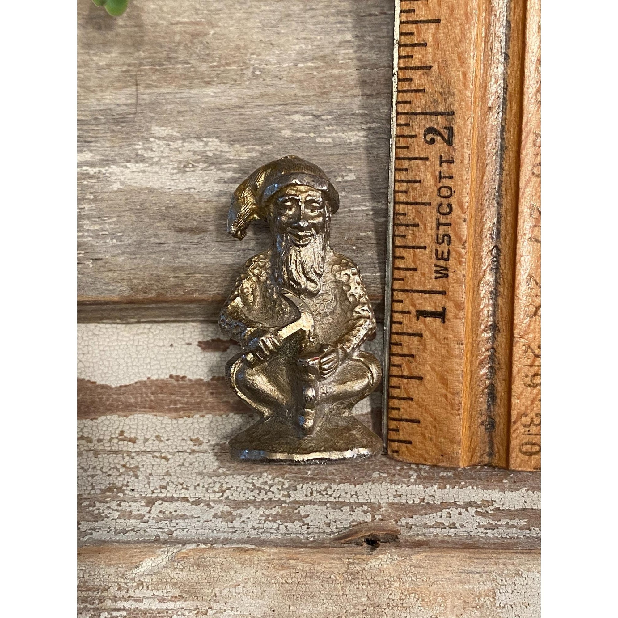 Vintage Miniature Pewter Gnome Figurine Vintage Elf Cobbler Figure