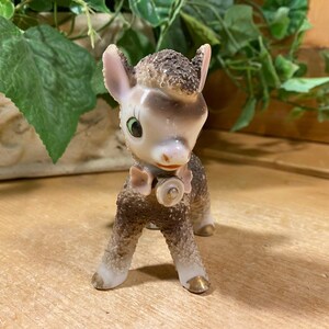 Vintage Sugar Salt Glazed Lamb Figurine | Made In Japan | Gray Lamb Figurine with Flowered Collar | Midcentury Shelf Decor | Sheep Figurine