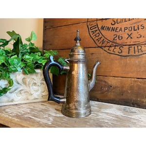 Vintage Small Silver Teapot with Black Handle | Made in India Vintage Teapot | Farmhouse Decorations | Vintage Silver Kettle | Silver Teapot