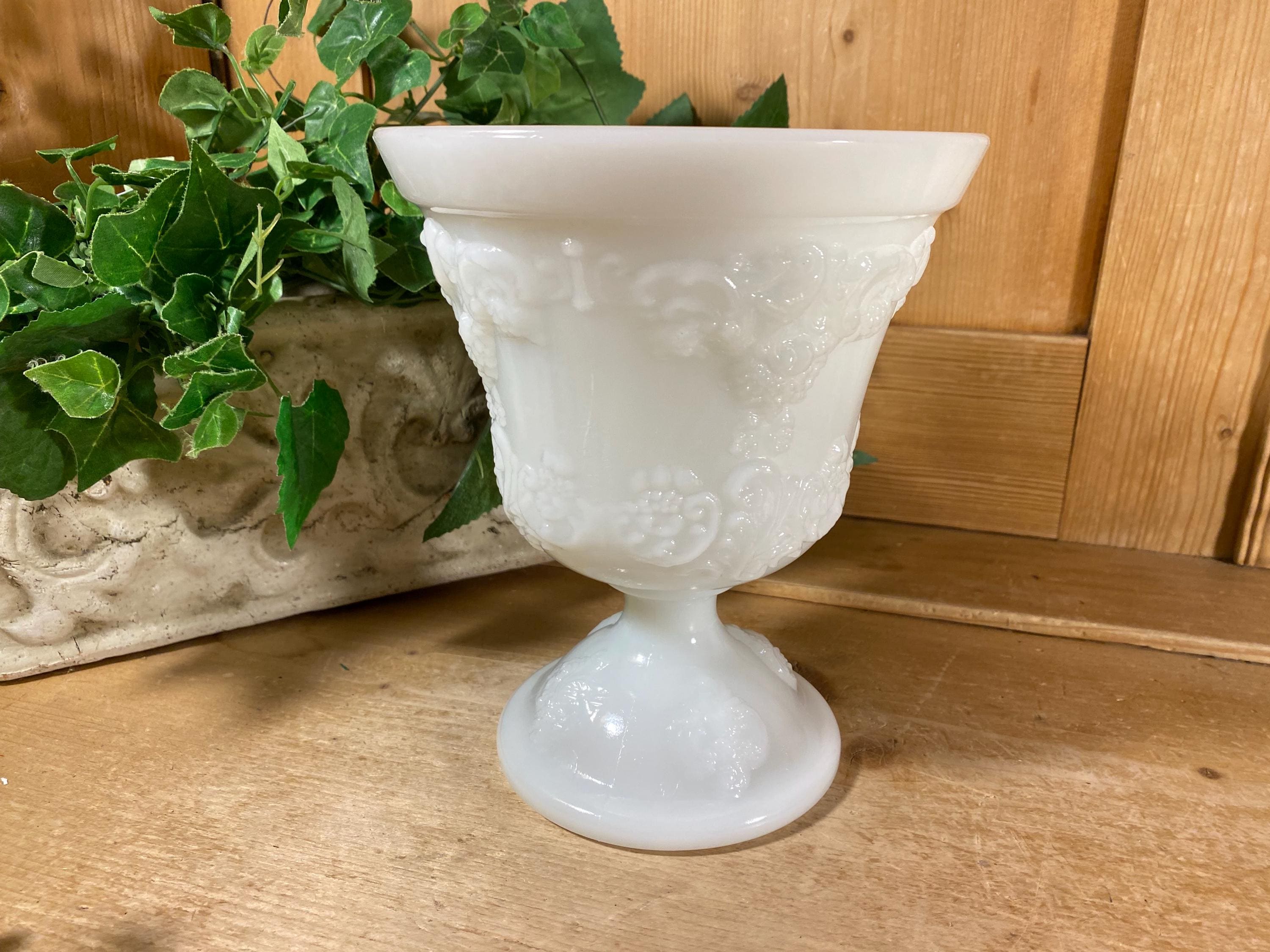 Bundle #311 Vintage Embossed Floral Milk Glass Vase E. O. Brody Cottagecore Table Decor White Milk Glass Flower Vase Shaby Chic