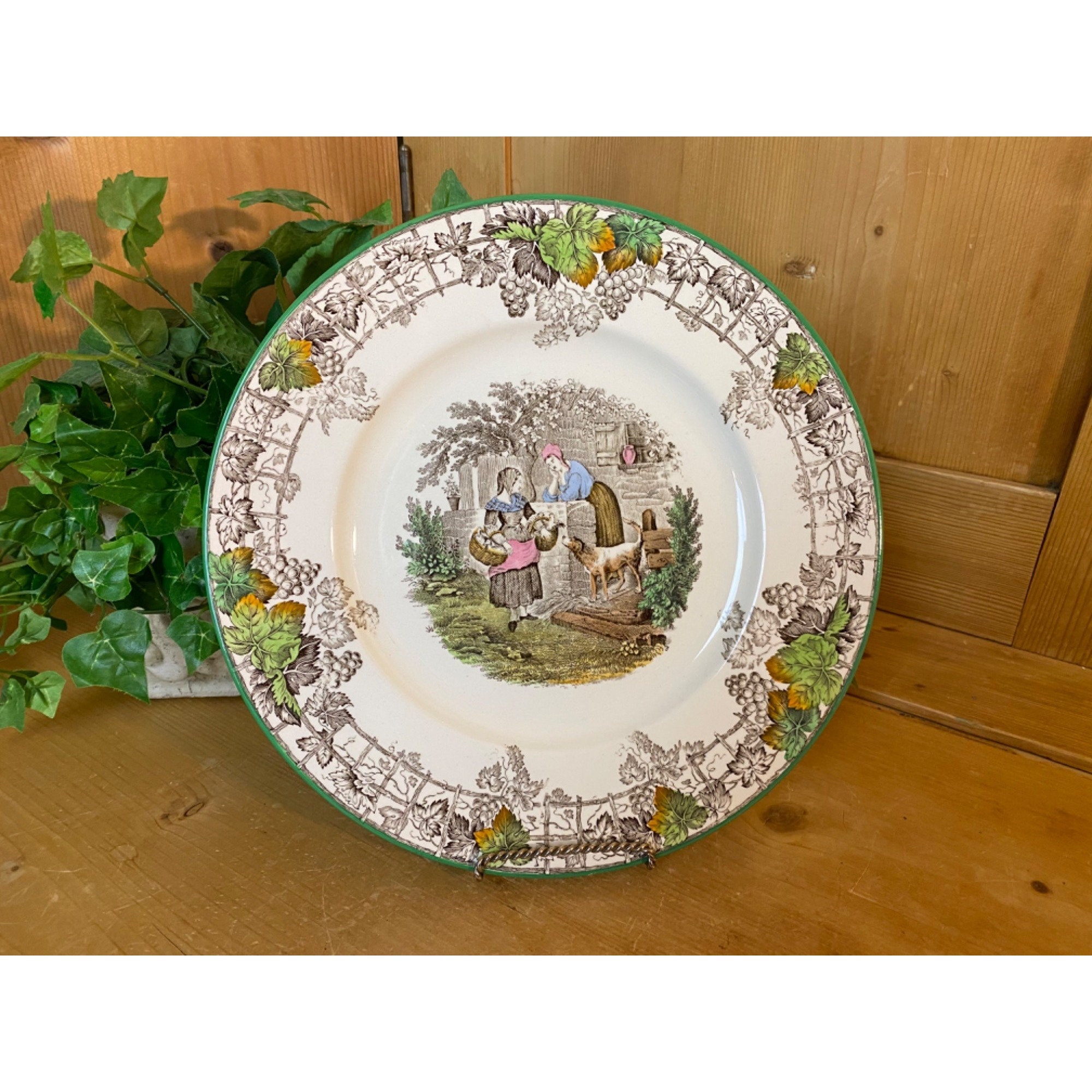 Spode Byron アンティーク丸皿22.5cm Vintage Spode's Byron China Plate | English Peasants W/ Baskets