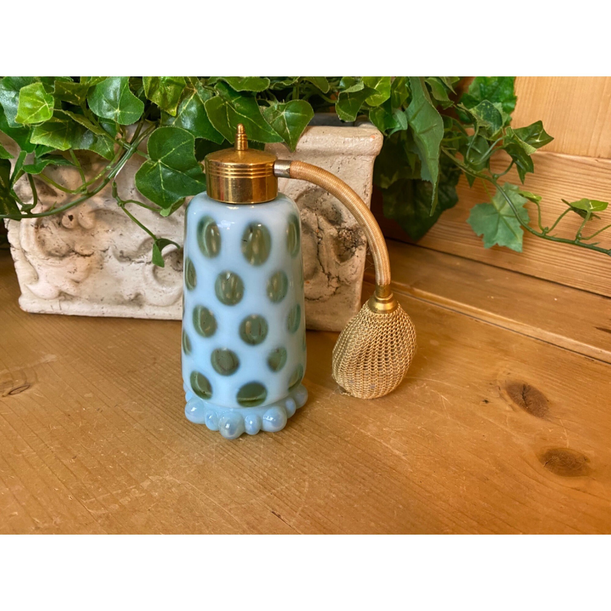 Vintage Light Blue Fenton Glass Perfume Bottle | Coin Dot