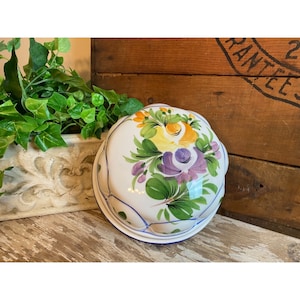Vintage Ceramic Floral Decorative Mold | Purple and Yellow Cottagecore Wall Decor | Vintage Kitchen Wall Decor | Decorative Dessert Mold