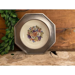 Vintage Floral Pewter Plate Art | Sesto Fiorentino Pewter Plate | Vintage Artwork | Vintage Wall Decor | Pewter Plate