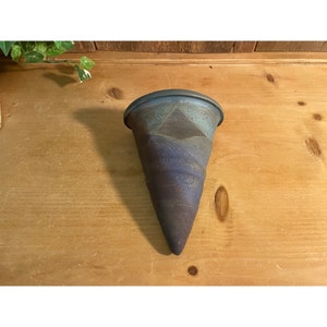 Vintage Handcrafted Wall Pocket | Glazed Ceramic Flower Cone Wall Pocket | Bohemian Wall Decor | Green, Brown, Purple | Boho