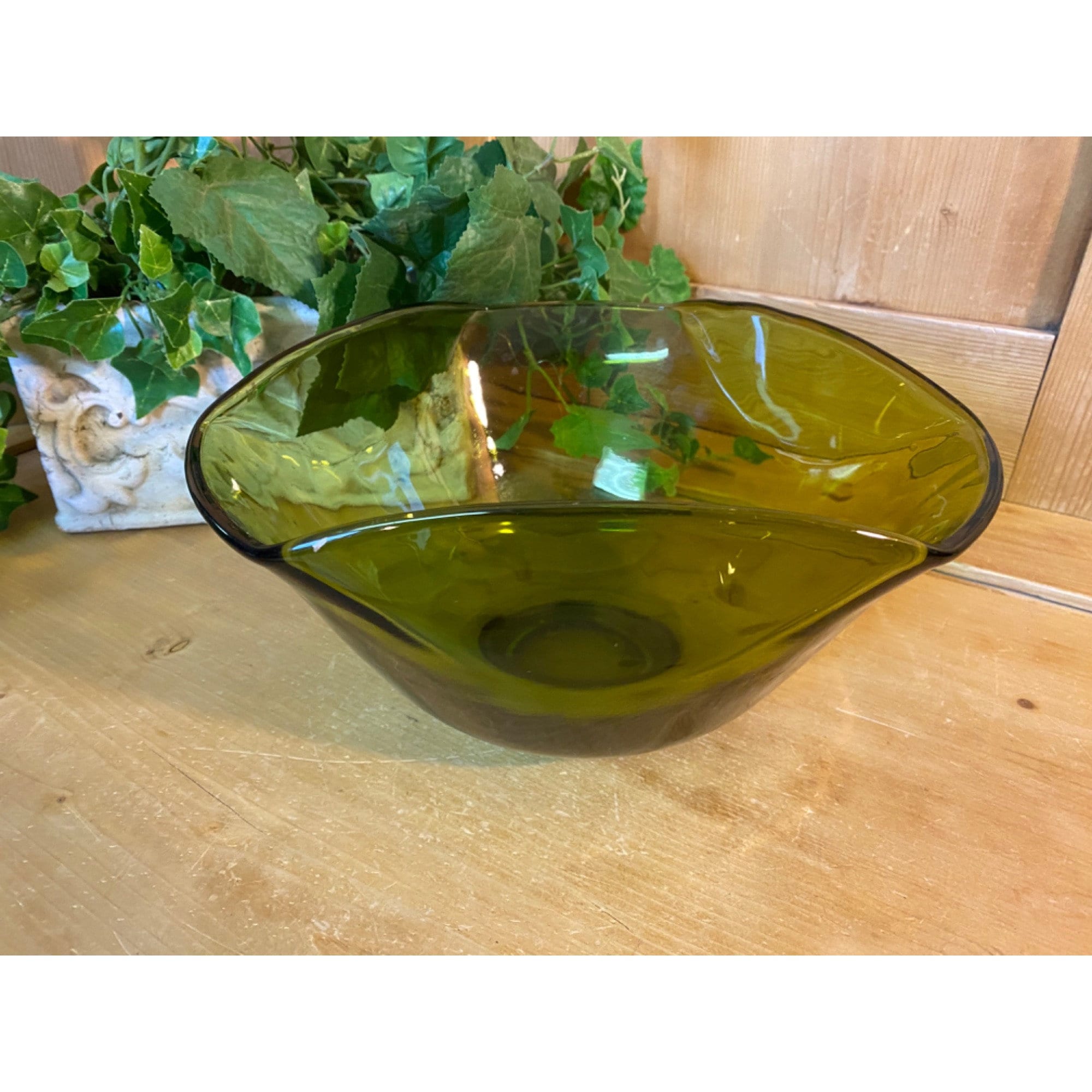 Vintage Avocado Green Glass Serving Bowl | 1970s Decor